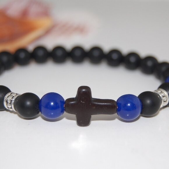 Cross Bracelet,Stone Bracelet,Cross Onyx Stone Bracelet - Picture 1 of 2